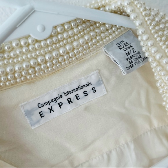 Vintage Pearl Embellished Long Sleeve Button Down Blouse - Picture 7 of 8